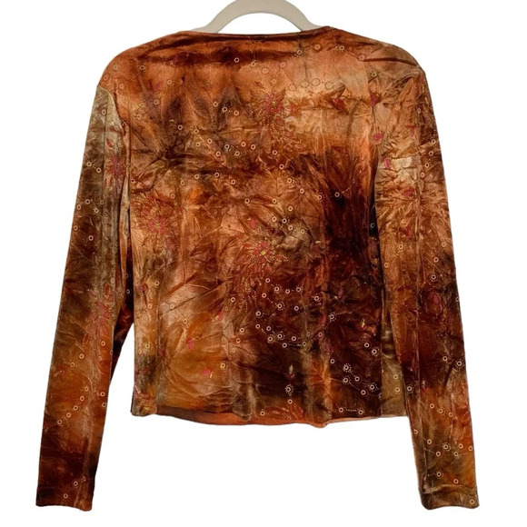 Y2K Bohemian Blouse Size Small Libra Bright Orange Brown Floral  90’s Embroidery - Picture 3 of 12